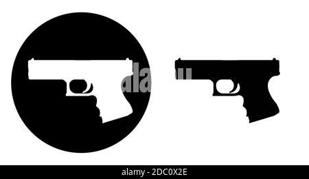 Dessin à plat de pistolet, pistolet, pistolet, icône de revolver Illustration. Ensemble vectoriel de pistolets noir et blanc . Arme, arme. SPE 10 Illustration de Vecteur