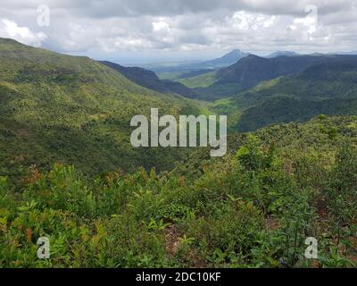 Vue sur les sept cascades de tamarin sur l'île Maurice Banque D'Images