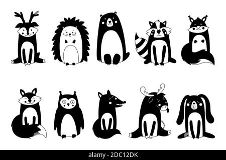Animaux de forêt mignons et éléments de conception de forêt Vector Illustration de Vecteur