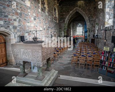 L'abbaye d'Iona sur l'île d'Iona en Écosse. Pensé pour être l'endroit où le célèbre Livre de Kells a été créé. Banque D'Images