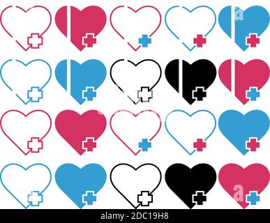 Ensemble vectoriel d'icônes médicales vecteur pour la conception Web et mobile. Symboles abstraits de vecteur cardiaque, flèche dans le coeur, amour et battement de coeur EPS 10 Illustration de Vecteur