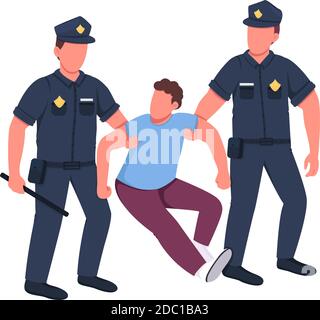 Police arrêtant des personnages criminels sans visage à vecteur couleur plat Illustration de Vecteur