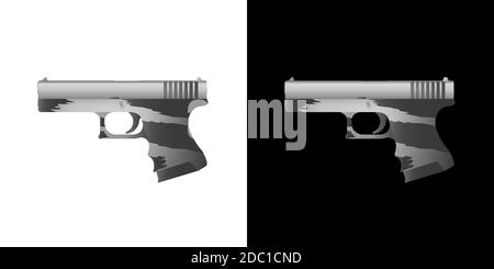 Dessin à plat de pistolet, pistolet, pistolet, icône de revolver Illustration. Ensemble vectoriel de pistolets noir et blanc . Arme, arme. SPE 10 Illustration de Vecteur