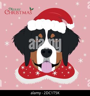 Carte de vœux de Noël. Chien de montagne bernois avec chapeau de père Noël rouge Illustration de Vecteur