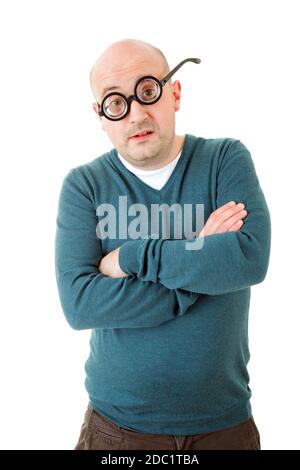 Geek homme isolé sur fond blanc Banque D'Images