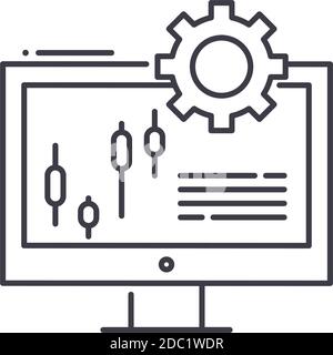 Icône Computer Trader, illustration isolée linéaire, vecteur de ligne mince, signe de conception Web, symbole de concept de contour avec contour modifiable sur fond blanc Illustration de Vecteur