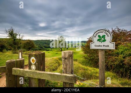 L'entrée de Coaley Peak le long du sentier de Cotswold Way, Gloucestershire, Angleterre Banque D'Images