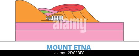 Italie, ligne de l'Etna paysage urbain, vecteur plat. Monument de la ville de voyage, illustration d'oultine, icônes du monde de ligne Illustration de Vecteur