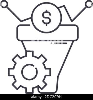 Icône de marketing de conversion, illustration linéaire isolée, vecteur de ligne mince, signe de conception Web, symbole de concept de contour avec trait modifiable sur blanc Illustration de Vecteur