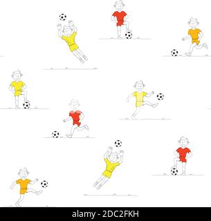 motif sans couture pour garçon jouant au football. Illustration vectorielle sur fond blanc. Illustration de Vecteur