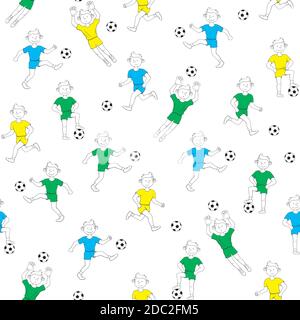 motif sans couture pour garçon jouant au football. Illustration vectorielle sur fond blanc. Illustration de Vecteur