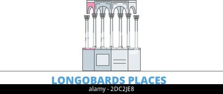 Italie, Longobards place ligne paysage urbain, vecteur plat. Monument de la ville de voyage, illustration d'oultine, icônes du monde de ligne Illustration de Vecteur