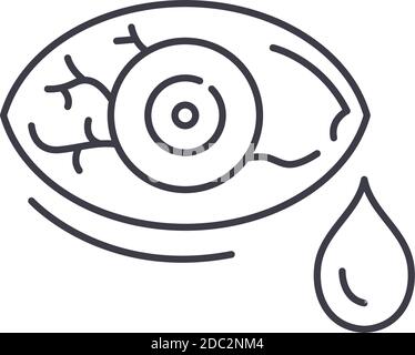 Icône de conjonctivite, illustration isolée linéaire, vecteur de ligne mince, signe de conception de Web, symbole de concept de contour avec contour modifiable sur fond blanc. Illustration de Vecteur