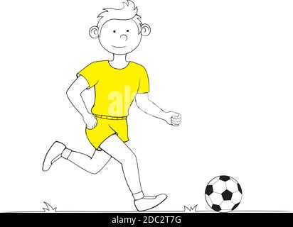 Garçon jouant au football. Illustration vectorielle sur fond blanc. Illustration de Vecteur