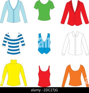 ensemble de vêtements pour filles sur fond blanc. Illustration de Vecteur