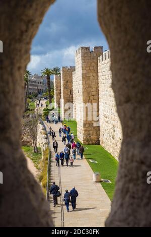Israël, Jérusalem, vue de remparts près de la porte de Jaffa Banque D'Images