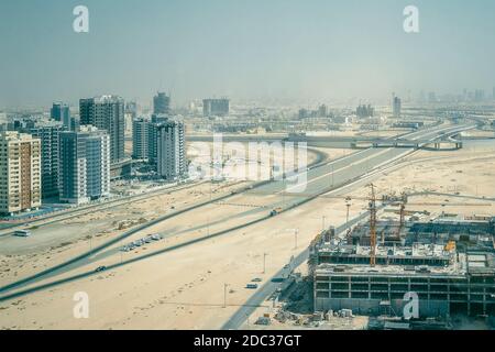 Grand chantier de construction à Dubaï. Vue aérienne. Banque D'Images