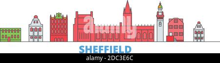 Royaume-Uni, Sheffield Line Cityscape, vecteur plat. Monument de la ville de voyage, illustration d'oultine, icônes du monde de ligne Illustration de Vecteur