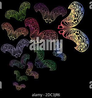 ensemble de papillons stylisés multicolores de motifs Illustration de Vecteur