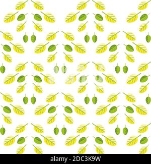 motif simple sans couture de feuilles vertes et jaunes sur un arrière-plan blanc Illustration de Vecteur