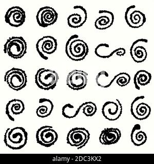 ensemble de spirales noires dessinées à la main sur blanc Illustration de Vecteur