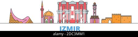 Turquie, Izmir ligne paysage urbain, vecteur plat. Monument de la ville de voyage, illustration d'oultine, icônes du monde de ligne Illustration de Vecteur