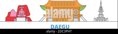 Corée du Sud, ligne Daegu paysage urbain, vecteur plat. Monument de la ville de voyage, illustration d'oultine, icônes du monde de ligne Illustration de Vecteur