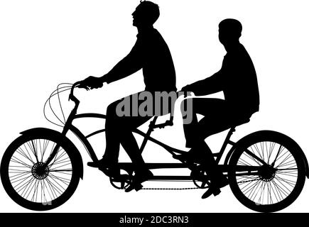 Silhouette d'un cycliste tandem sur fond blanc. Illustration de Vecteur