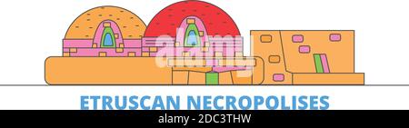 Italie, Cerveteri, Etruscan Necropoles ligne paysage urbain, vecteur plat. Monument de la ville de voyage, illustration d'oultine, icônes du monde de ligne Illustration de Vecteur