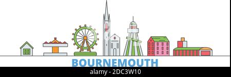 Royaume-Uni, Bournemouth line Cityscape, vecteur plat. Monument de la ville de voyage, illustration d'oultine, icônes du monde de ligne Illustration de Vecteur