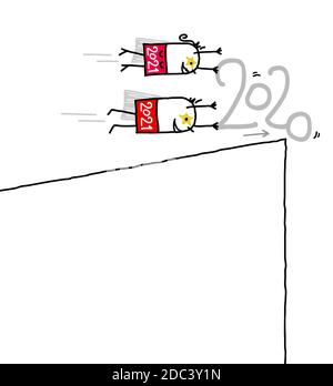 Dessin main dessin du dessin du dessin animé 2021 couple de Super Heroes poussant vers le bas La falaise un vieux 2020 Illustration de Vecteur