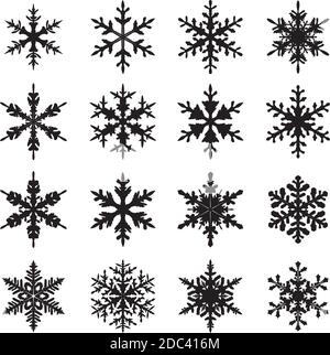 Collection flocons de neige sur fond blanc. Illustration vectorielle et logo. Illustration de Vecteur