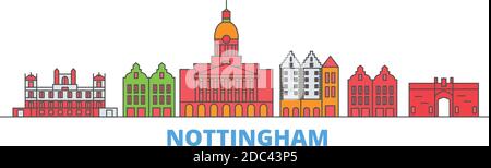 Royaume-Uni, Nottingham line Cityscape, vecteur plat. Monument de la ville de voyage, illustration d'oultine, icônes du monde de ligne Illustration de Vecteur