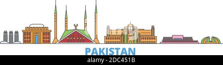 Pakistan, Islamabad ligne paysage urbain, vecteur plat. Monument de la ville de voyage, illustration d'oultine, icônes du monde de ligne Illustration de Vecteur