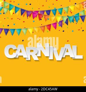 Bannière Carnaval avec drapeaux de banderole et ballons volants. Illustration. Banque D'Images