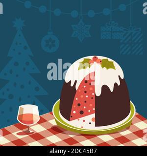 Affiche vectorielle décorative à motif pudding de Noël Illustration de Vecteur