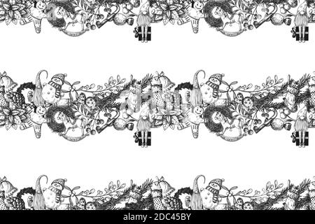 Motif sans coutures avec différents éléments de noël. Motif de Noël sans coutures. Esquisse, vecteur Illustration de Vecteur