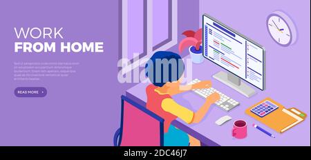 Femme travaillant à domicile Illustration de Vecteur