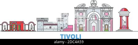 Italie, Tivoli Line Cityscape, vecteur plat. Monument de la ville de voyage, illustration d'oultine, icônes du monde de ligne Illustration de Vecteur