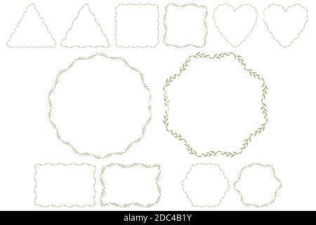 Couronne de branches de feuilles d'olive vertes. Modèle vectoriel avec cadre de forme - carré, cercle, cœur, triangle, hexagone, rectangle. Décoration pour les mariages. Illustration de Vecteur