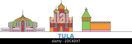 Russie, Tula line Cityscape, vecteur plat. Monument de la ville de voyage, illustration d'oultine, icônes du monde de ligne Illustration de Vecteur
