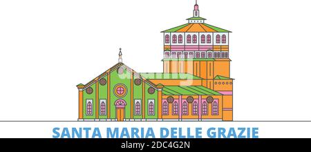 Italie, Santa Maria Delle Grazie ligne paysage urbain, vecteur plat. Monument de la ville de voyage, illustration d'oultine, icônes du monde de ligne Illustration de Vecteur