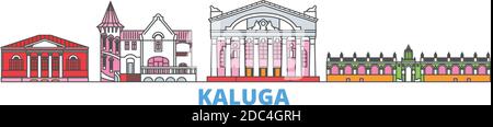 Russie, Kaluga line Cityscape, vecteur plat. Monument de la ville de voyage, illustration d'oultine, icônes du monde de ligne Illustration de Vecteur