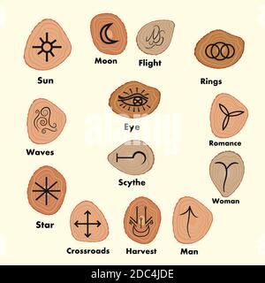 Ensemble de sorcières runes, symboles de divination wiccan. Symboles occultes anciens, sur blanc. Illustration vectorielle. Illustration de Vecteur