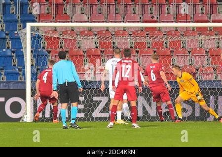 Pilsen, République tchèque. 18 novembre 2020. L'équipe nationale tchèque de football a obtenu des scores lors du match du groupe B2 de la Ligue des Nations de l'UEFA, République tchèque contre Slovaquie, le 18 novembre 2020, à Pilsen, République tchèque. Crédit: Miroslav Chaloupka/CTK photo/Alamy Live News Banque D'Images