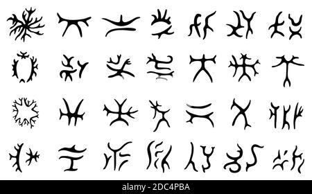 Ensemble de glyphes de lichen dessinés à la main , symboles magiques anciens pour la divination, symboles occultes, sur blanc. Illustration vectorielle. Illustration de Vecteur