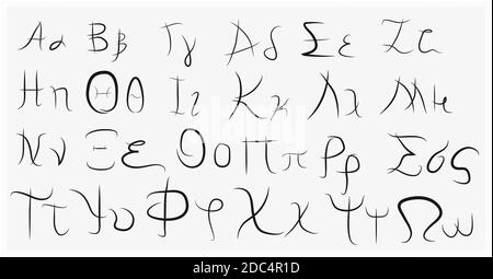 Alphabet grec dessiné à la main , jeu de polices, noir isolé sur fond blanc, illustration vectorielle. Illustration de Vecteur