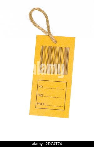 gros plan d'une étiquette de prix avec code-barres isolé sur fond blanc. Banque D'Images