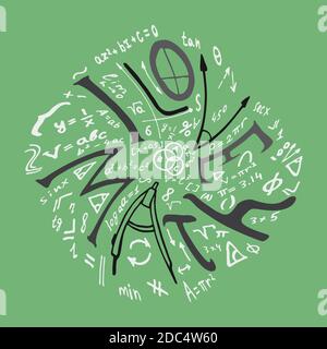 Lettrage de texte d'une phrase inspirante « I Love Math ». Illustration vectorielle dessinée à la main Illustration de Vecteur