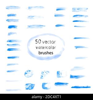 Jeu de 50 formes vectorielles aquarelle. Traits tracés à la main. Texture et éléments de conception. Illustration de Vecteur